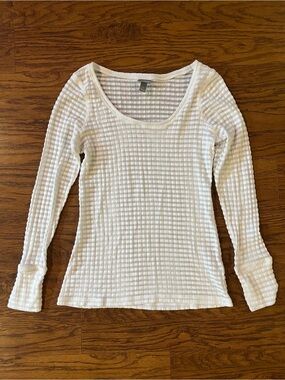 Vanity White Waffle Long-Sleeve Scoop Neck Top